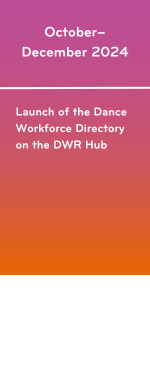 A timeline. Graphic three text: October– December 2024: Launch of the Dance Workforce Directory on the DWR Hub